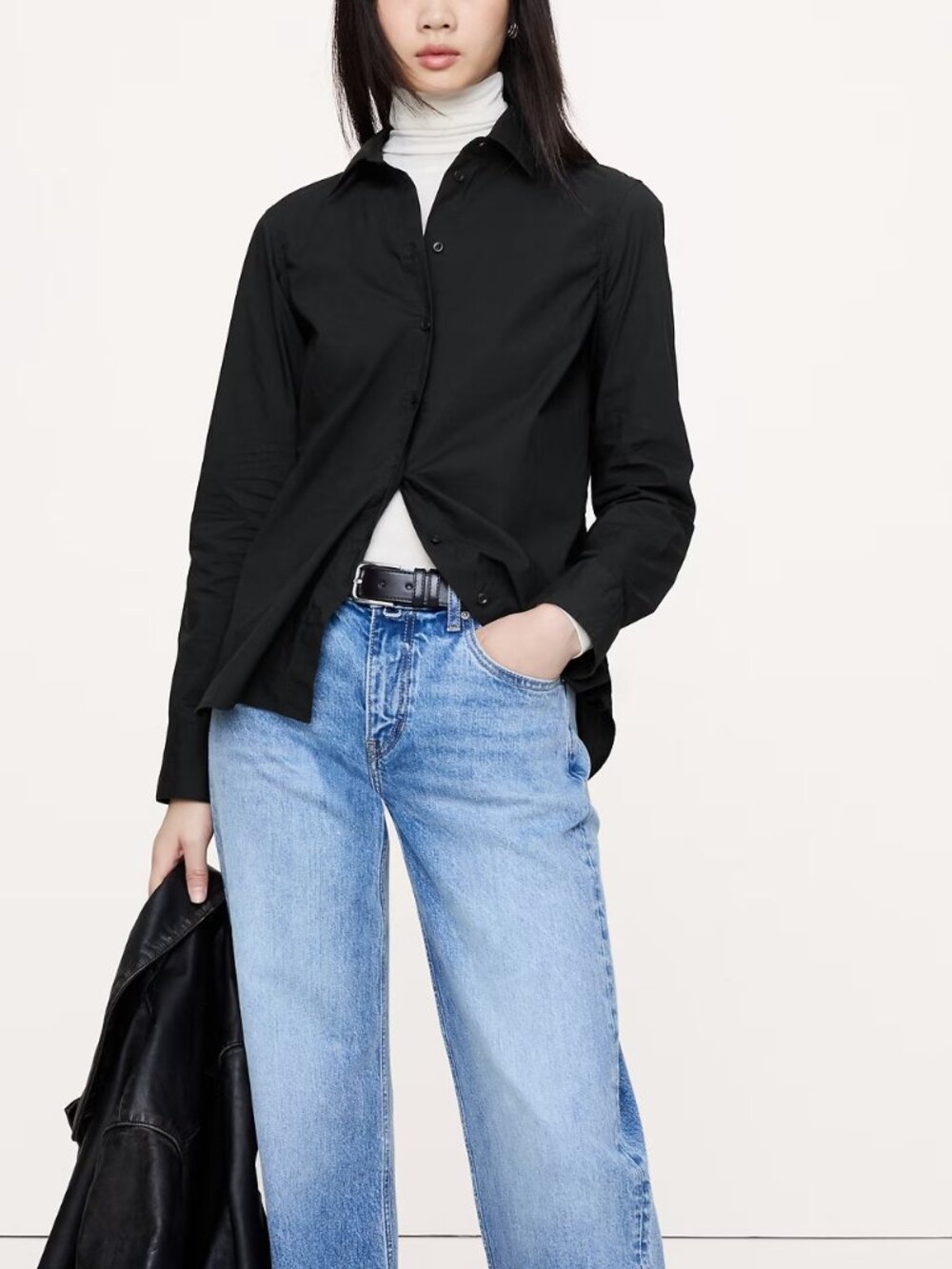 NWT Banana Republic Black Cotton Poplin The Perfect Everyday Blouse Shirt S